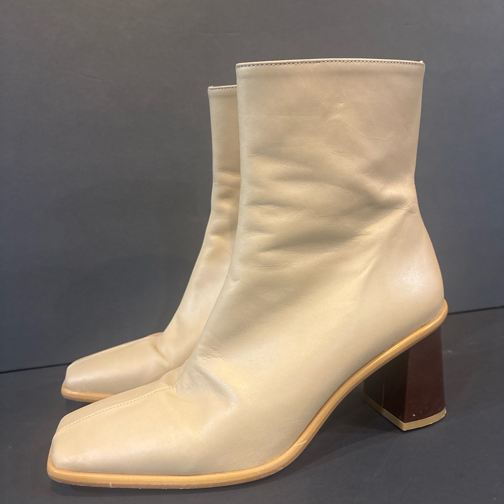 ALOHAS Light Cream Leather Square-Toe Ankle Booties - Picture 3 of 10